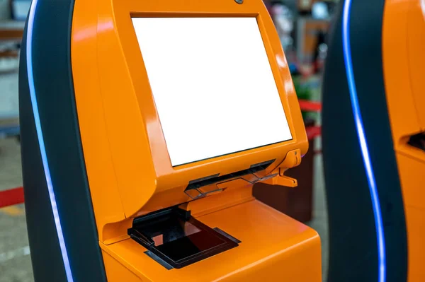 Mockup Self Service Machine Help Desk Kiosk Airport Self Check — Stock Photo, Image