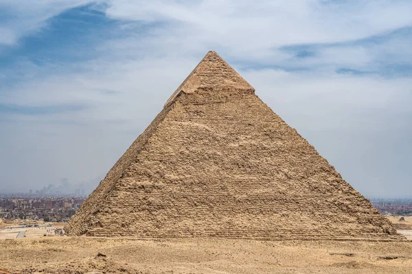 Celkový Pohled Pyramidy Gízy Platóna Pyramida Khafre Druhé Největší Starověké — Stock fotografie