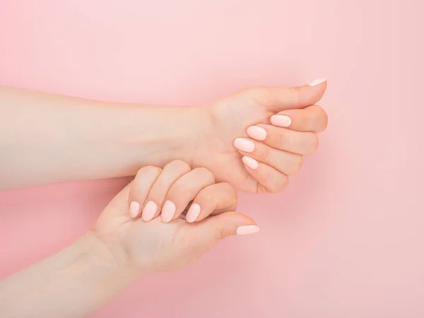 Manicure Concept Beautiful Woman Hands Perfect Manicure Beauty Salon Pink — Stock Photo, Image