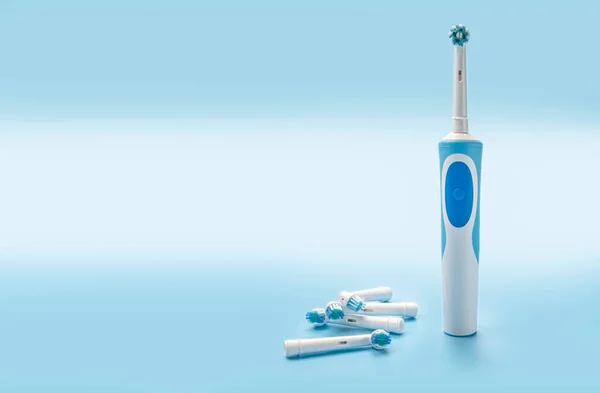 Modern Electric Toothbrush Spare Heads Blue Background Modern Sonic Electric — Stock Photo, Image