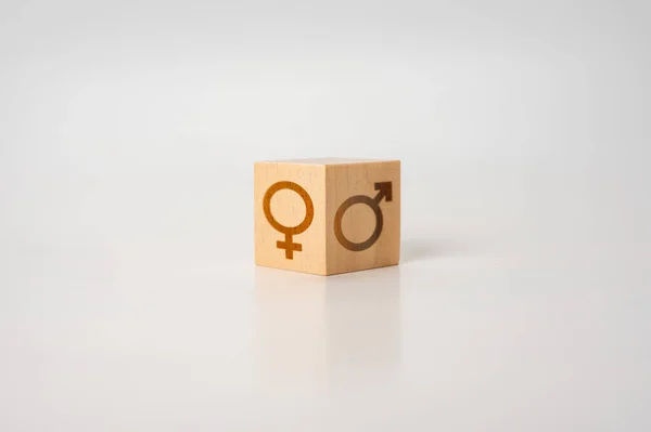 男女平等と違います 概念的なイメージとしてはMtrの木の立方体は男性と女性の性別のサインです コピースペース 白い背景 — ストック写真