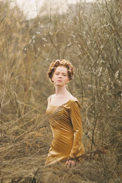 Portrait of a girl with pussy-willow — Stock Photo, Image