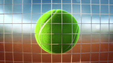 Bir tenis topu kameraya doğru uçar, roket yavaş çekim, yakın çekim, yüksek detay, orijinal görüş açısı ile ona çarpar.