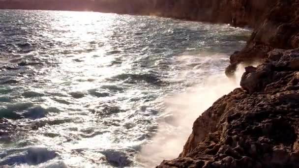 Rompiendo olas en la costa — Vídeo de stock