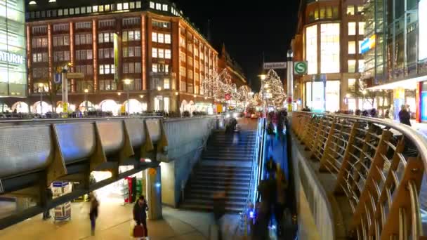 商店街夜のタイムラプスでハンブルク — ストック動画