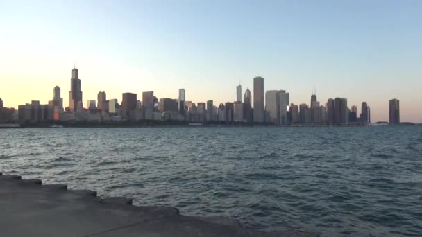 Σικάγο Skyline στο ηλιοβασίλεμα — Αρχείο Βίντεο