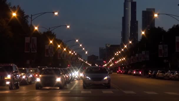 W nocy ruchu na Michigan Avenue Chicago — Wideo stockowe