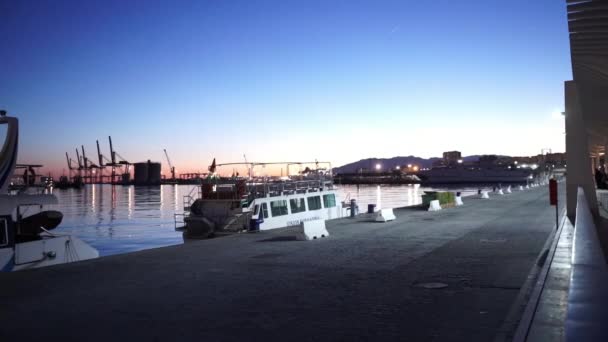 Maravillosa toma nocturna de Port Malaga — Vídeos de Stock