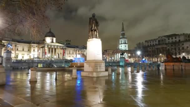 National Gallery e Trafalgar Square Londra - lapse notturno — Video Stock