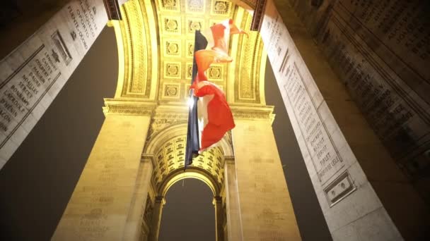 胜利拱在巴黎之夜 — 图库视频影像