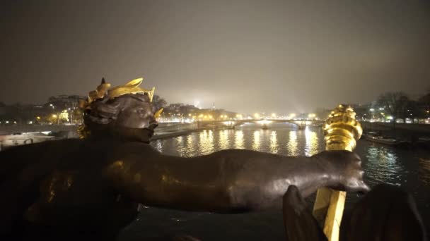 Gouden brug over de rivier de Seine genaamd Pont Alexandre Iii — Stockvideo