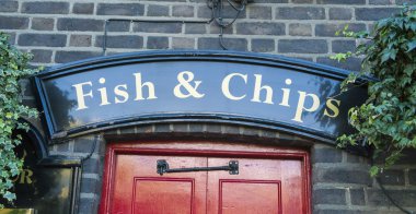 Balık ve cips işaret - Londra/İngiltere 23 Şubat 2016