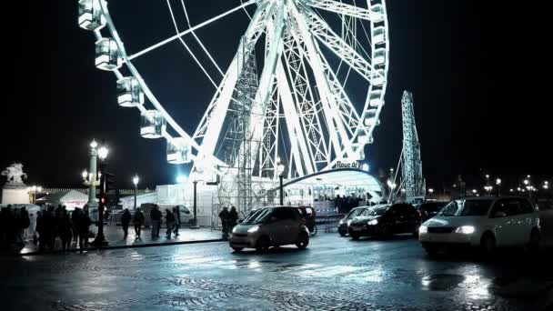 Maravillosa rueda gigante en París de noche - PARÍS, FRANCIA — Vídeos de Stock