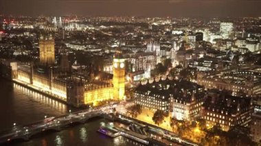 Evlerin gece - Londra, İngiltere Parlamentosu ve Big Ben havadan görünümü