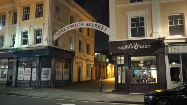 Greenwich piac által éjszaka - London, Anglia — Stock videók