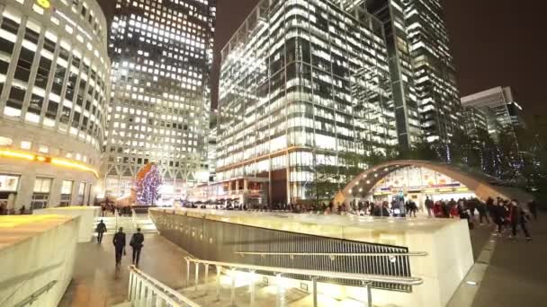Luces de la ciudad de Londres en Canary Wharf de noche - LONDRES, INGLATERRA — Vídeos de Stock