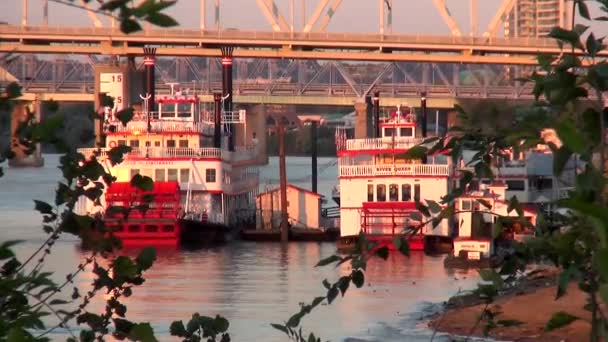 Paddle wiel stoomboot op Ohio River - Cincinnati, Ohio Usa — Stockvideo