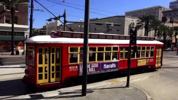 New Orleans gamla vagn bil på Canal Street tramway New Orleans, Louisiana Usa — Stockvideo