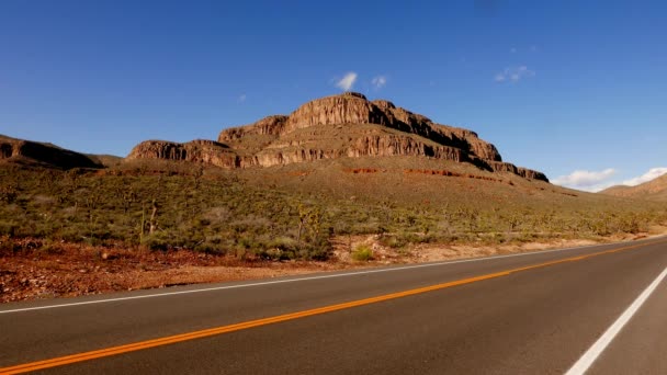 アリゾナの砂漠を通る長くて空っぽの道 . — ストック動画