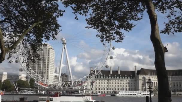 London Eye and County Hall - LONDRES, INGLATERRA — Vídeo de stock