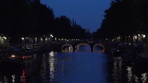 Illuminated bridges in Amsterdam — Stock Video