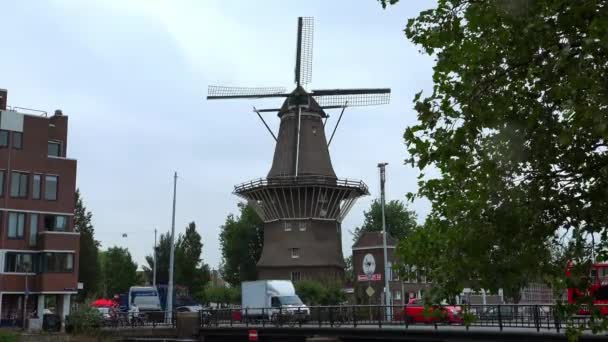 Dutch Windmill called De Gooyer Molen — Stock Video