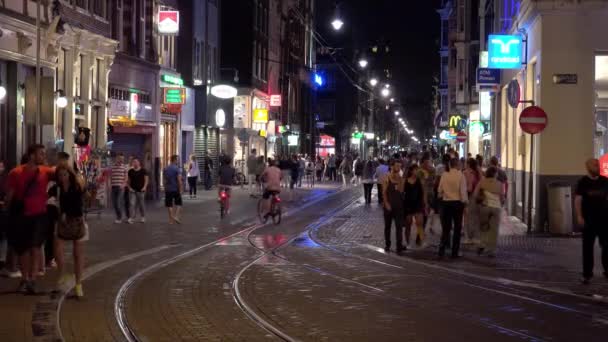 Geschäftige Gegend am leidseplein bei Nacht — Stockvideo