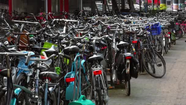 Amsterdam estacionamiento de bicicletas — Vídeo de stock