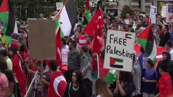 Manifestation politique énorme marche de protestation dans les rues pour la Palestine — Video