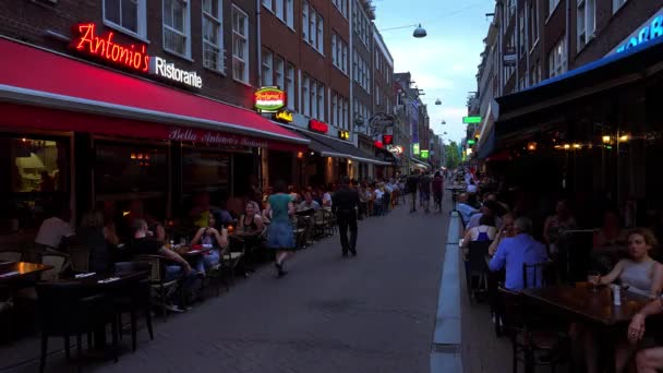 Amsterdam gatan kaféer och restauranger — Stockvideo