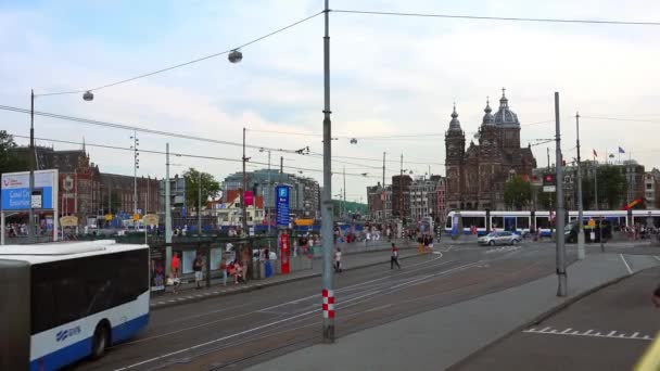 Amsterdam street view at central station — Stock Video