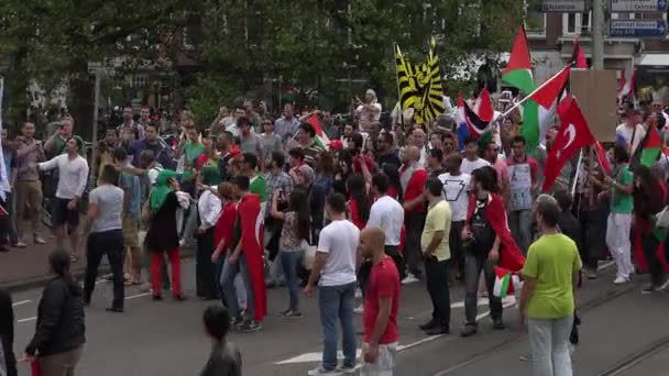 Huge political demonstration protest march in the streets of Amsterdam — Stock Video