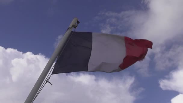 Bandeira francesa ao vento — Vídeo de Stock