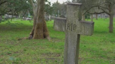 Eski huzur içinde parça haç üzerinde bir mezarlık Rip