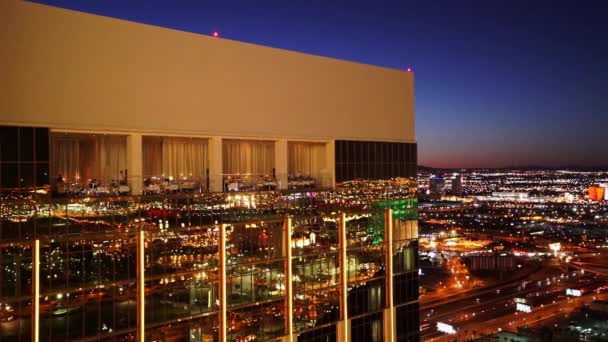 The golden Delano and Mandalay Bay Hotels in Vegas in the evening - LAS VEGAS, NEVADA / USA — Stok Video