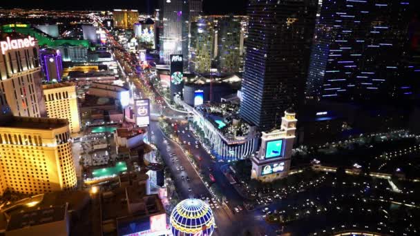 Дивовижні ширококутний повітряний постріл Лас-Вегас бул вночі-Лас-Вегас, штат Невада/США — стокове відео