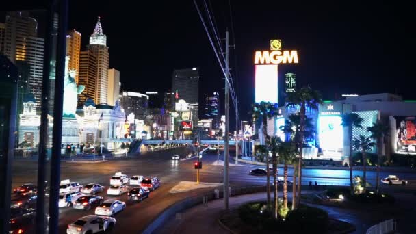 Las Vegas strip with MGM Hotel by night - LAS VEGAS, NEVADA / USA — стоковое видео