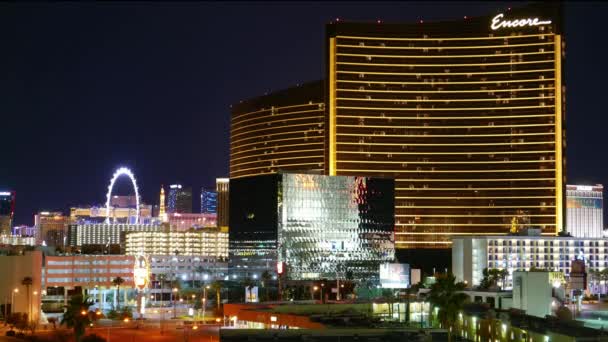 Hoteles en Las Vegas por la noche tiro timelapse — Vídeos de Stock