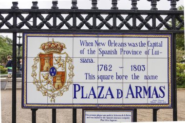 Plaza D Armas in New Orleans French Quarter - NEW ORLEANS, LOUISIANA - APRIL 18, 2016 clipart