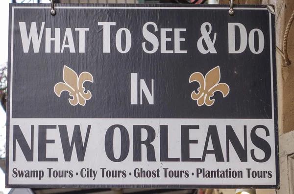 Co vidět a dělat v New Orleans - New Orleans, Louisiana - 18 dubna 2016 podepsat — Stock fotografie
