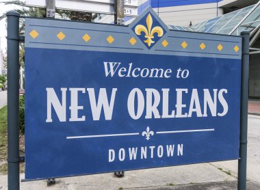 Welcome to New Orleans Downtown sign - NEW ORLEANS, LOUISIANA - APRIL 18, 2016 clipart