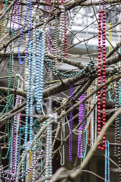 Colares coloridos pendurados nas árvores de Nova Orleães — Fotografia de Stock
