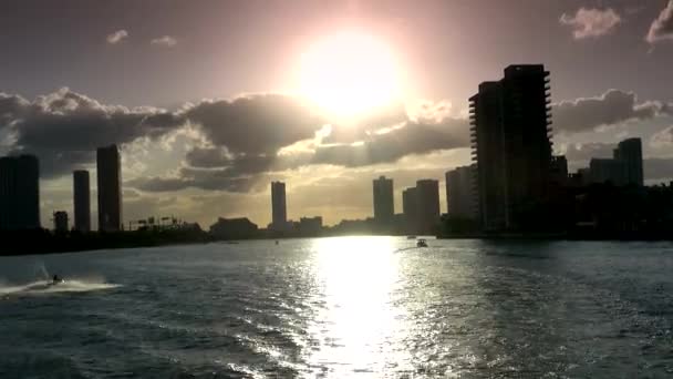 Miami 'nin silueti Akşamları Skyline — Stok video