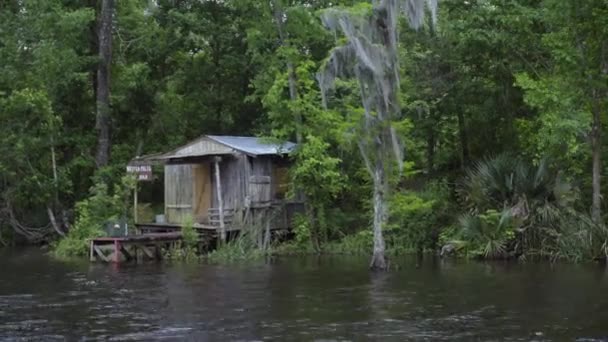 Oude houten hut in het moerasgebied van Louisiana — Stockvideo