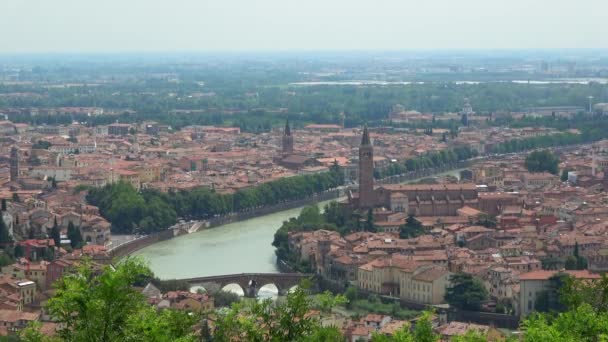 Beautiful panoramic view over the city of Verona Italy — Stock Video