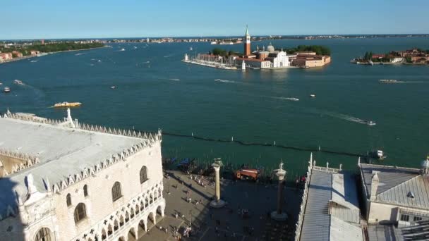 Campanile Tower and Doges Palace at St. Marks Square in Venice Italy — Stock Video