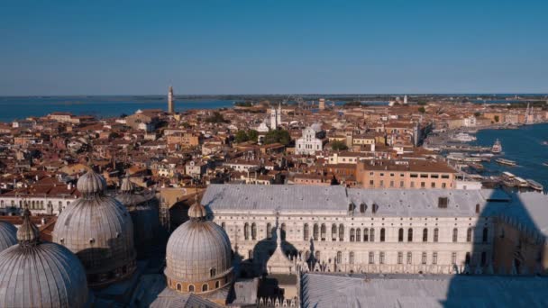 Campanile Tower and Doges Palace at St. Marks Square in Venice Italy — Stock Video