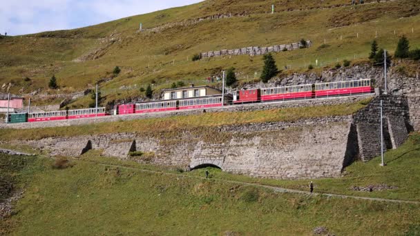 スイスの山Schynige Platteで有名なコグ鉄道-ベルン、スイス- 2020年10月9日 — ストック動画