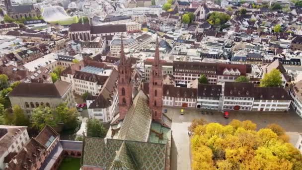 Luchtfoto over de stad Bazel Zwitserland — Stockvideo