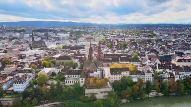Widok z lotu ptaka na miasto Bazylea Szwajcaria — Wideo stockowe